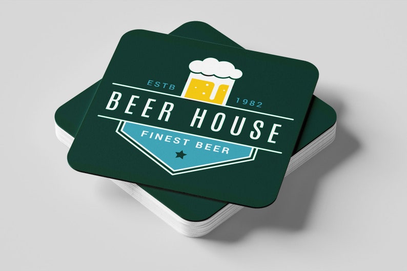 Home Bar Custom Beer Mats 94mm Round Or Square for garden pubs. Any text or image. Our Design 4