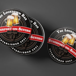 Home Bar Custom Beer Mats 94mm Round Or Square for garden pubs. Any text or image. Our Design 9