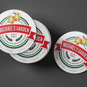 Home Bar Custom Beer Mats 94mm Round Or Square for garden pubs. Any text or image. Our Design 8