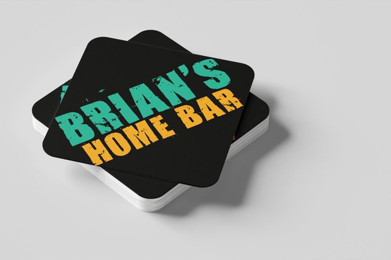 Home Bar Custom Beer Mats 94mm Round Or Square for garden pubs. Any text or image. Our Design 5