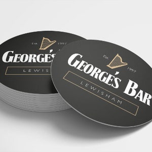 Home Bar Custom Beer Mats 94mm Round Or Square for garden pubs. Any text or image. Our Design 7