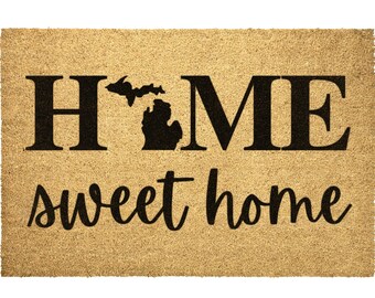Michigan State Doormat Home Sweet Home Door mat Outdoor Rug Decor Housewarming Summer Winter Christmas House Gift