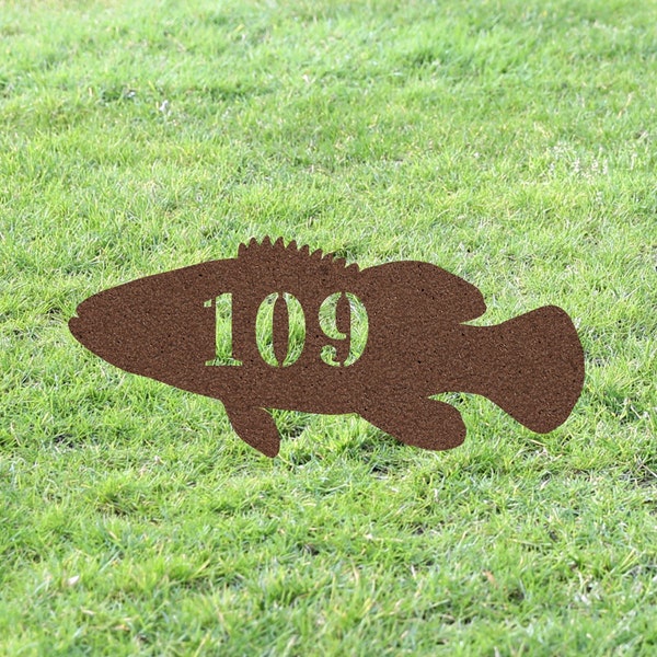 Neptune Grouper House Number Sign Yard Address Plaque Garden Lawn Stake Metal Last Name Welcome Family Name Sign Monogram Sculpture Decor