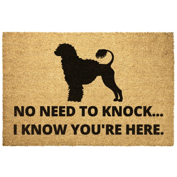 No Need To Knock I Know You Are Here Funny Portuguese Water Dog Dog Coir Doormat Door Mat Entry Rug Housewarming Gift