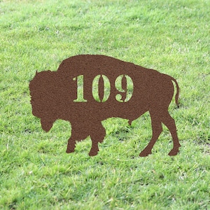 Buffalo House Number Sign Yard Address Plaque Garden Lawn Stake Metal Last Name Welcome Family Name Sign Monogram Sculpture Front Decor