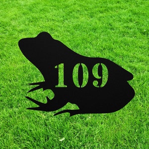 Frog Address House sign, Frog Metal Address Steel Yard Sign, Frog Statue Stake Gift, House Number Plaque, Memorial Remembrance Sculpture