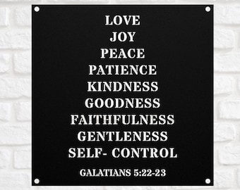 Fruit of the Spirit Wall Art Metal Sign Galatians 5 22 Baptism gift Bible Verse wall art Christian Scripture Nursery Plaque Love Joy
