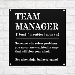 Team Manager Gift Metal Sign Birthday, Appreciation, Christmas Gifts Sign Wall Art