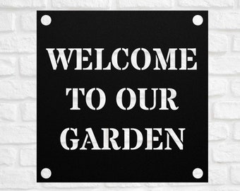 Welcome To Our Garden Metal Sign, Garden Sign Front Decor Porch Door Hanger Plaque