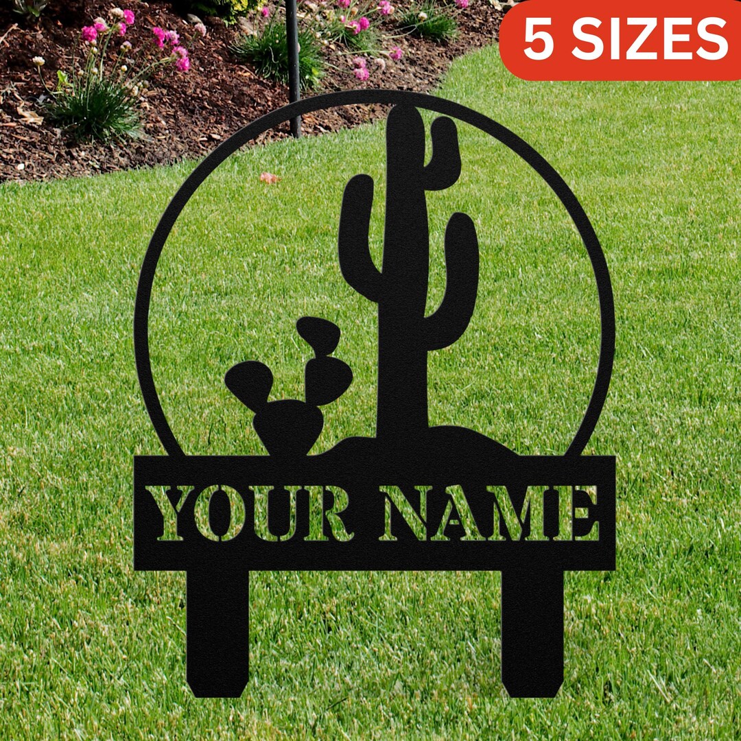 Custom Cactus Yard Sign Stake, Personalized Desert Metal Monogram ...