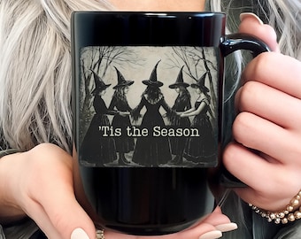 Vintage Halloween Mug, Tis' the Season, Retro Halloween Mug, Women's Halloween Mug, Pumpkin Witch Graphic Cup