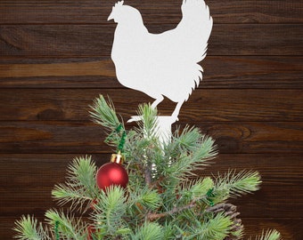 Farmhouse Tree Topper - Chicken Tree Topper White Metal Tree Topper