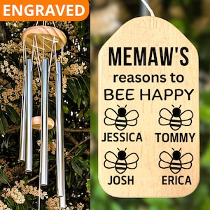 Memaw Wind Chime, Gift For Memaw Birthday Personalized Mother&#39;s Day Memaw Gift Grandkids Names Grandparent&#39;s Day Christmas Gift