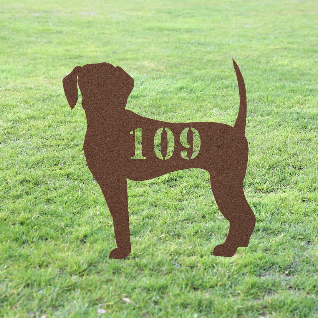 Beagle House Number Sign Yard Address Plaque Garden Lawn Stake Metal ...
