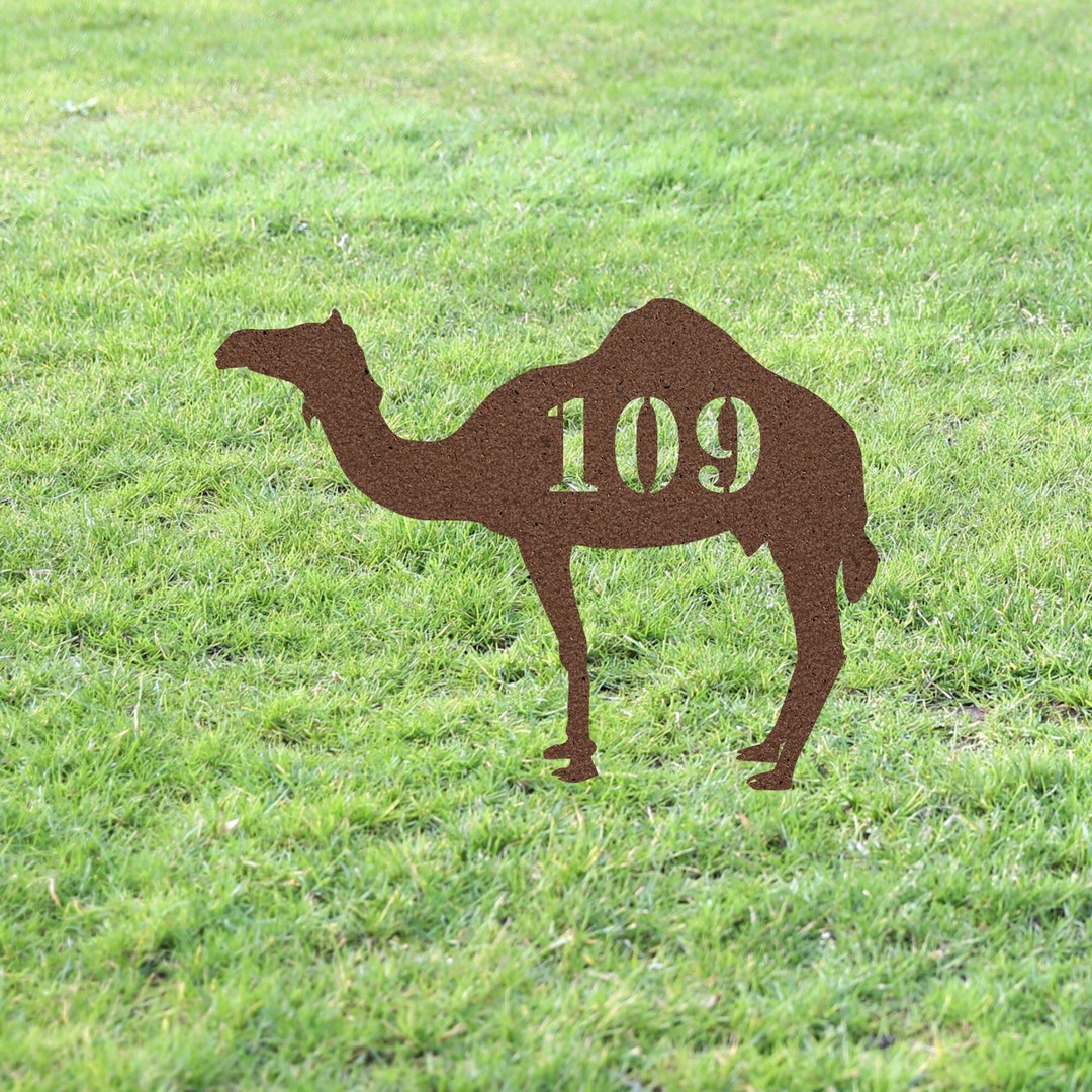 Camel House Number Sign Yard Address Plaque Garden Lawn Stake Metal ...