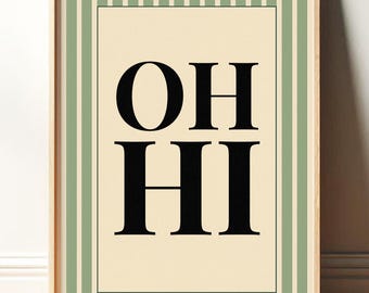 Bold 'OH HI' Typography Fine Art Print, Trendy Retro Modern Wall Art, Red-Orange Minimalist Poster, Playful Pop, Retro Decor