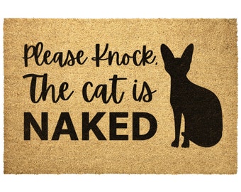 Please Knock the Cats is Naked Doormat, Cat Welcome Mat Gift for Sphynx Sphynix Owner Pet Lover Custom Personalized Doormat | Housewa