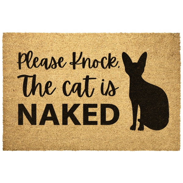 Please Knock the Cats is Naked Doormat, Cat Welcome Mat Gift for Sphynx Sphynix Owner Pet Lover Custom Personalized Doormat | Housewa