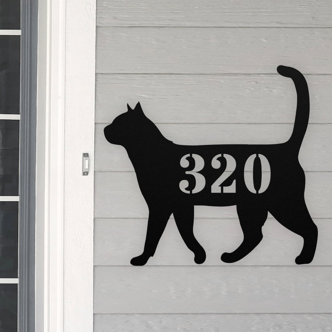Cat Addressing Personalized Cat Address House Number Sign, Black Cat Metal Wall Art ...