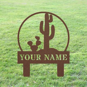 Rustic Cactus Sign Custom Cactus Yard Sign Stake, Personalized Desert Metal Monogram ...