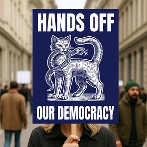 Hands Off Our Democracy, Fight Oligarchy Poster, Protest Sign For March, Anti Trump, Anti Elon Political Rally Banner Art- POSTER 18" x 24"