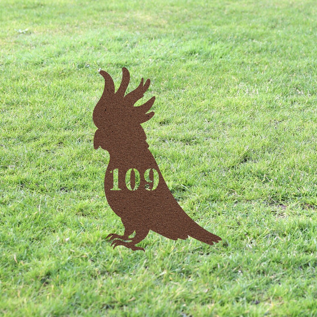 Cockatoo House Number Sign Yard Address Plaque Garden Lawn Stake Metal