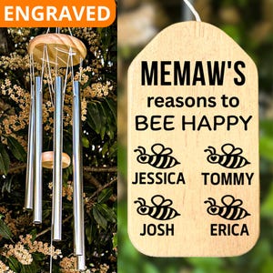 Memaw Wind Chime, Gift For Memaw Birthday Personalized Mother&#39;s Day Memaw Gift Grandkids Names Grandparent&#39;s Day Christmas Gift