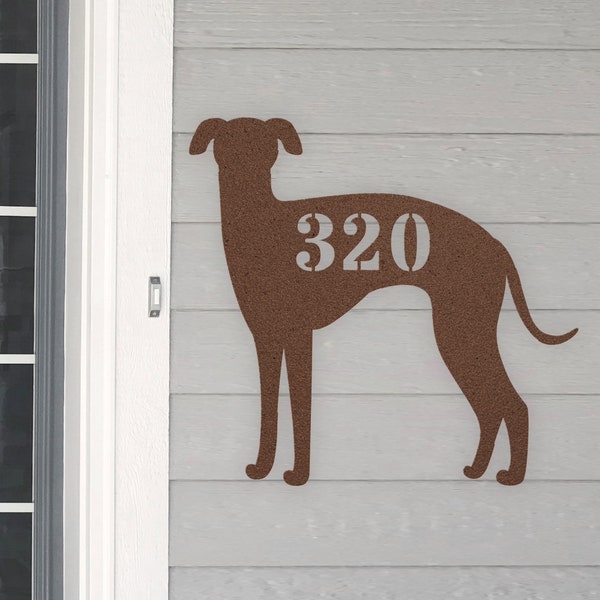 Personalized Italian Greyhound Address House Number Sign Metal Wall Art, Custom Family Name Silhouette Plaque Monogram Metal Sign Sculpture