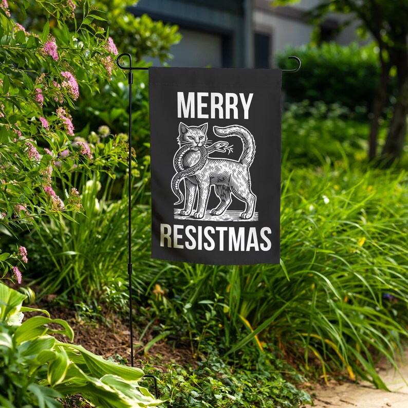 Resistmas Rabbit Anti Trump Merry Resistmas Garden Flag Abolish ICE Subtle FDT Christmas ...