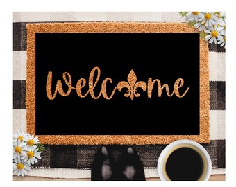 Fleur De Lis Doormat, Mardi Gras Decor, Cute Doormat, Welcome Mat, Outdoor Rug, Fleur De Lis, New Orleans, Front Door Mat, Doormat