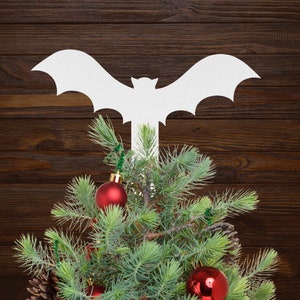 Bat Tree Topper Gothic Holiday Home Decor  - White Metal Tree Topper