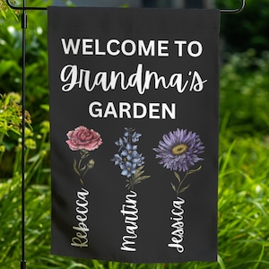 Grandma Gift, Mother&#39;s Day Gift For Grandma, Mimi Granny Birthday Gift, Personalized Grandma&#39;s Flowers Garden Flag, Custom Grandkids Name