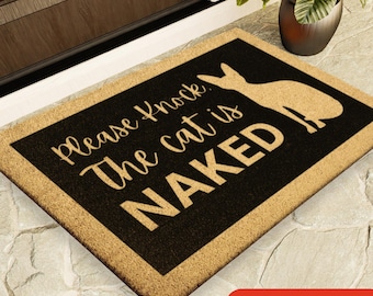 Please Knock the Cats is Naked Doormat, Cat Welcome Mat Gift for Sphynx Sphynix Owner Pet Lover Custom Personalized Doormat | Housewa