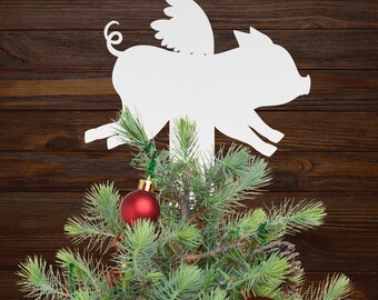 Flying Pig Christmas Trees Topper  - White Metal Tree Topper