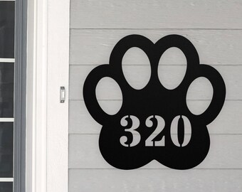 Personalized Paw Address House Number Dog Paw Sign Metal Wall Art, Custom Family Name Silhouette Plaque Monogram Metal Sign Cat Sculpture