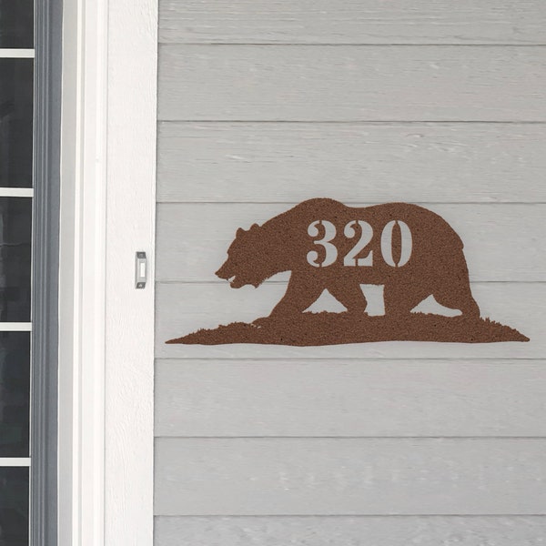 Personalized California Flag Bear Address House Number Sign Metal Wall Art, Custom Family Name Silhouette Plaque Monogram Metal Sculpture