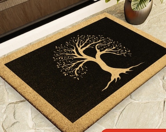 Tree Of Life Doormat Door Mat Coir Doormat - Tropical Tree Mat - Welcome Front Door mat - Housewarming Gift
