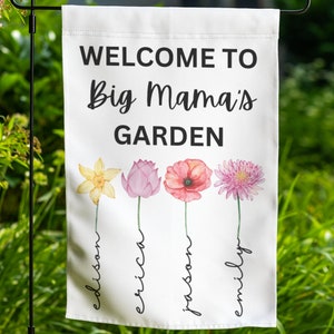 Big Mama Gift, Mother&#39;s Day Gift For Big Mama Birthday Gift, Personalized Big Mama Birth Month Flowers Garden Flag Custom Grandkids Name