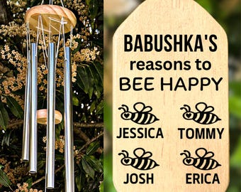 Babushka Wind Chime, Gift For Babushka Birthday Personalized Mother's Day Babushka Gift Grandkids Names Grandparent's Day Christmas Gift