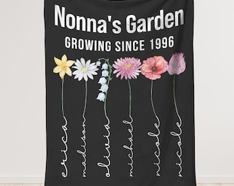 Nonna Garden Blanket Gift, Mother's Day Gift For Nonna Birthday Gift, Personalized Nonna In Law Birth Month Flowers Grandkids Name