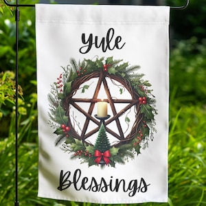 Winter Solstice Yard Flag Wheel of the Year Witch Sabbat Decor Double-sided Lawn Ornament Wiccan Gift Outdoor Altar Pagan Garden Decor 12