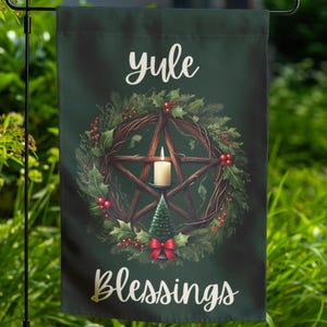 Winter Solstice Yard Flag Wheel of the Year Witch Sabbat Decor Double-sided Lawn Ornament Wiccan Gift for Outdoor Altar Pagan Garden Decor 2