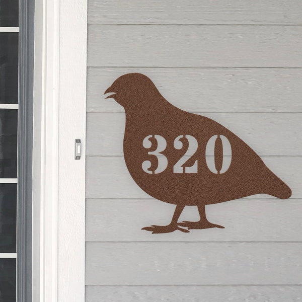 Personalized Partridge Address House Number Sign Metal Wall Art, Custom Family Name Silhouette Plaque Monogram Metal Sign Sculpture