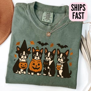 Boston Terrier Halloween Shirt, Boston Terrier Fall Tshirt Dog Trick Or Treat Spooky Season T shirt Costume T-shirt Pumpkin Coffee Tee