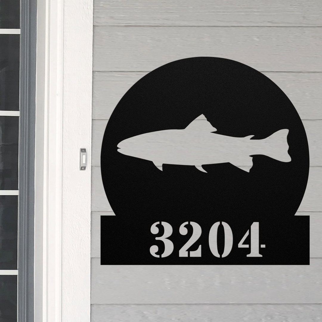 Personalized Trout Fishing Address House Number Sign Metal Wall Art ...