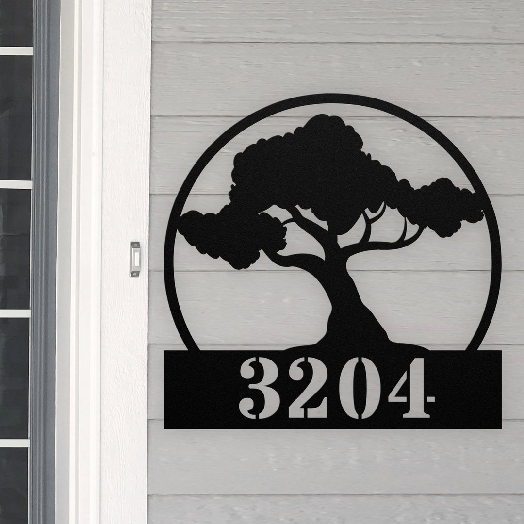 Tree Address Personalized Bonsai Tree Address House Number Sign Metal Wall Art ...