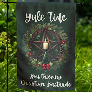 Winter Solstice Yard Flag Wheel of the Year Witch Sabbat Decor Double-sided Lawn Ornament Wiccan Gift for Outdoor Altar Pagan Garden Decor 4