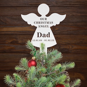 Memorial Angel Personalised Christmas Topper - Christmas Decoration Ornament - Remembrance Christmas Tree  - White Metal