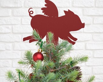 Flying Pig Christmas Trees Topper  - Red Metal Tree Topper