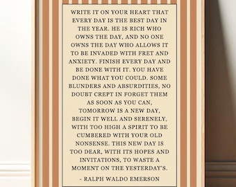 Ralph Waldo Emerson | Write it On Your Heart | Blue and White Poetry Wall Art Vintage | Modern Art Print for Entryway | Print or Canvas
